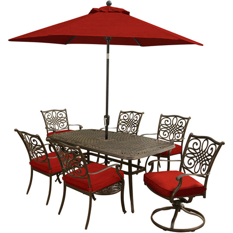 hanover-traditions-7-piece-4-dining-chairs-2-swivel-rockers-38x72-inch-cast-table-umbrella-base-traditions7pcsw-su-r