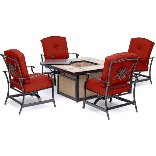 hanover-traditions-5-piece-fire-pit-tile-top-fire-pit-4-cushioned-rockers-tradtile5pcfp-red